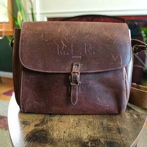 Vintage Italian Bergdorf Goodman+Melusine Brown Leather Messenger Bag Crossbody